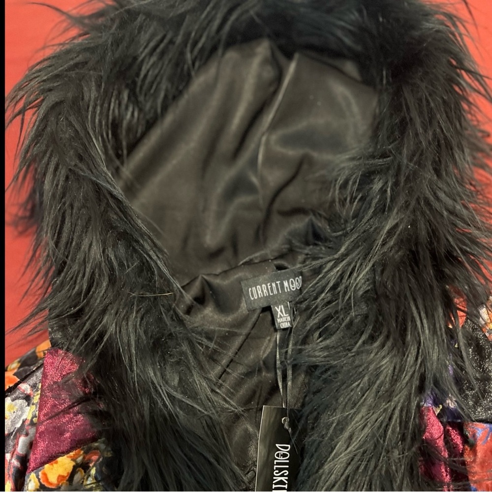 Dolls Kill x Current Mood Patchwork Fur Trench Coat - Picture 5 of 9